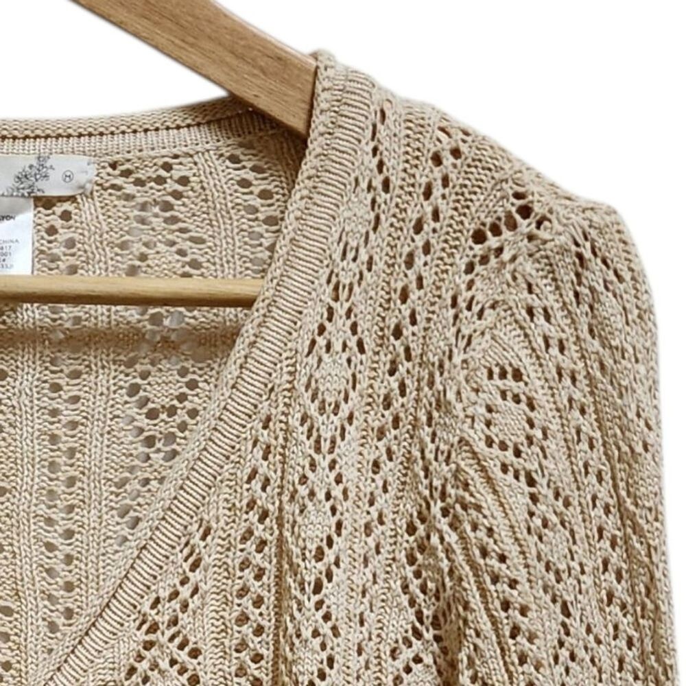 Altar'd State Beige Cinch V Neck Crochet Crop Top Women M Flare Boho Hippie Y2K - Picture 7 of 9